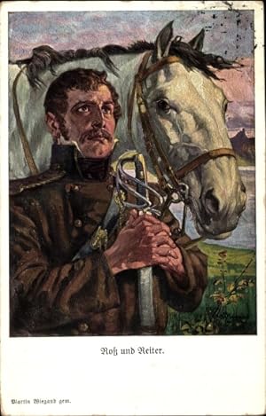 Bild des Verkufers fr Knstler Ansichtskarte / Postkarte Wiegand, Martin, Ross und Reiter, Betender Soldat, Pferd zum Verkauf von akpool GmbH