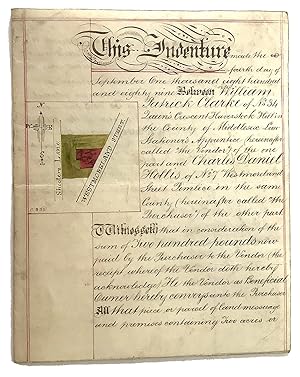 A small and attractive vellum indenture, with a hand-coloured plan, for âland and premises know...