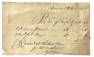 Hand written receipt from Taylor Courtman [drapers], dated 24th May 1770, and recording the purch...