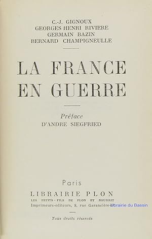 Immagine del venditore per La France en guerre venduto da Librairie du Bassin