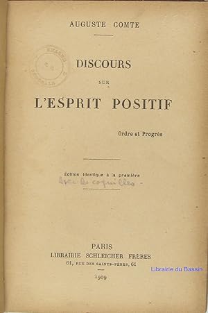 Imagen del vendedor de Discours sur l'esprit positif Ordre et Progrs a la venta por Librairie du Bassin