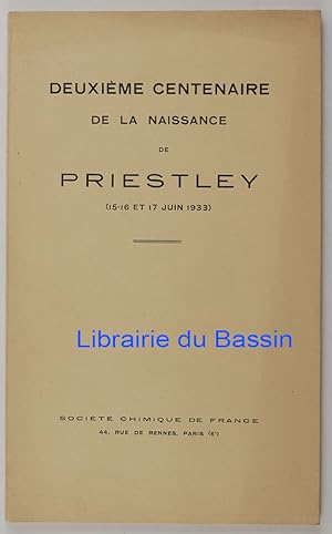 Deuxième centenaire de la naissance de Priestley (15-16 et 17 juin 1933)