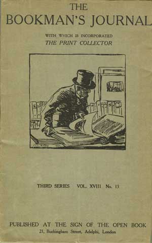 Seller image for The Bookman's Journal, Third Series, Vol. XVIII, No. 13 for sale by PJK Books and Such