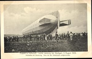 Bild des Verkufers fr Ansichtskarte / Postkarte Zeppelin Luftschiff Modell IV 1908, Steuerung, letzte Landung bei Stuttgart vor der Katastrophe zum Verkauf von akpool GmbH