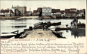 Ansichtskarte / Postkarte Schönebeck an der Elbe im Salzlandkreis, Flusspartie mit Fähre