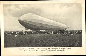 Bild des Verkufers fr Ansichtskarte / Postkarte Zeppelin Luftschiff Modell IV 1908, letzte Landung bei Stuttgart vor der Katastrophe zum Verkauf von akpool GmbH