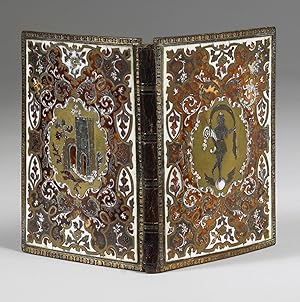 The covers and spine of an exuberant inlaid mosaic binding of leather backed wooden boards covere...