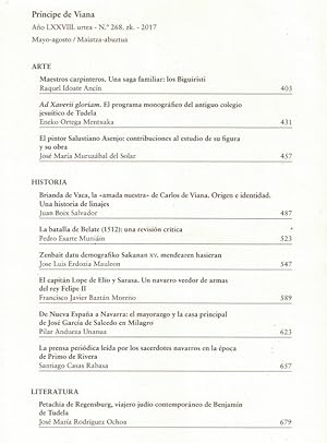 Seller image for PRINCIPE DE VIANA. Ao LXXVIII. N 268. 2017. Mayo-Agosto. for sale by Librera Torren de Rueda