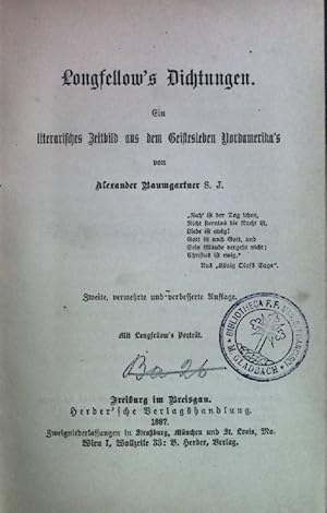 Bild des Verkufers fr Longfellow's Dichtungen. Ein literarisches Zeitbild aus dem Geistesleben Nordamerika's. zum Verkauf von books4less (Versandantiquariat Petra Gros GmbH & Co. KG)