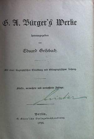 Bild des Verkufers fr G. A. Brger's Werke. zum Verkauf von books4less (Versandantiquariat Petra Gros GmbH & Co. KG)