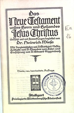 Bild des Verkufers fr Das neue Testament unsers Herrn und Heilandes. zum Verkauf von books4less (Versandantiquariat Petra Gros GmbH & Co. KG)