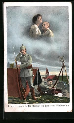 Bild des Verkufers fr Ansichtskarte Soldatenliebe, Soldaten denken im Feld an ihre Liebsten zum Verkauf von Bartko-Reher