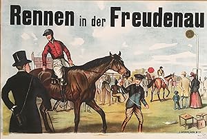 Rennen in der Freudenau. Farblithographie J. Weiner, Wien um 1890, 62,5 x 94 cm