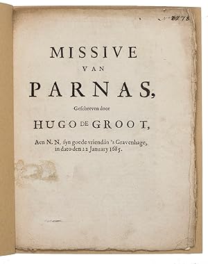 Missive van Parnas, geschreven door Hugo de Groot, aen N.N. syn goede vriend in s Gravenhage, in...
