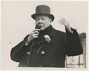 An original wartime press photograph of Prime Minister Winston S. Churchill on campaign in early ...