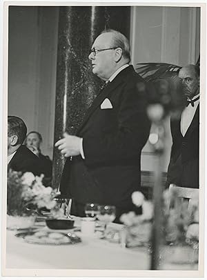 An original Second World War press photograph of Prime Minister Winston S. Churchill delivering h...