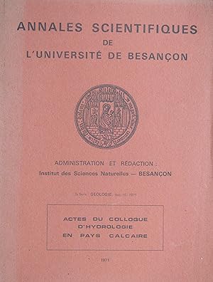 Actes du Colloque d'Hydrologie en pays calcaire (ANNALES SCIENTIFIQUES DE L'UNIVERSITÉ DE BESANÇO...