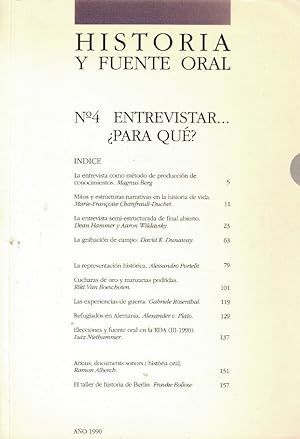 Seller image for HISTORIA Y FUENTE ORAL. Revista Semestral. N 4. 1990. ENTREVISTAR PARA QU? for sale by Librera Torren de Rueda