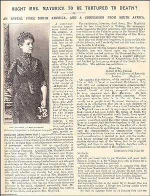 Imagen del vendedor de Ought Mrs. Florence Maybrick to be Tortured to Death after being found guilty of poisoning her drug-addict husband James Maybrick ? An Appeal from North America, & a Confession from South Africa. Edited by W.T. Stead. An original article from the Review of Reviews, 1892. a la venta por Cosmo Books