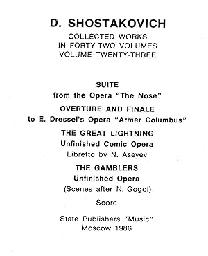 Collected works, volume 23. SUITE from the Opera "The Nose" - OVERTURE AND FINALE to E.Dressel's ...