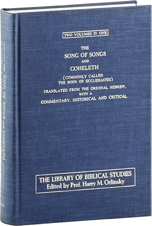 Immagine del venditore per The Song of Songs and Coheleth (Commonly Called the Book of Ecclesiastes). Translated from the Original Hebrew, with a Commentary, Historical and Critical. [Two Volumes in One] venduto da Lorne Bair Rare Books, ABAA