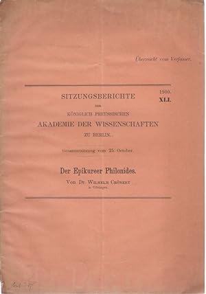 Seller image for Der Epikureer Philonides. Sitzungsberichte der Kniglich Preussischen Akademie der Wissenschaften zu Berlin, Bd. 41, 1900. for sale by Fundus-Online GbR Borkert Schwarz Zerfa