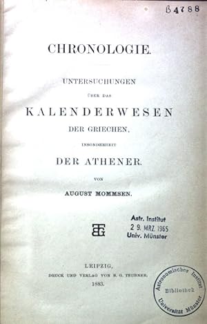 Seller image for Chronologie. Untersuchungen ber das Kalenderwesen der Griechen, insonderheit der Athener; for sale by books4less (Versandantiquariat Petra Gros GmbH & Co. KG)