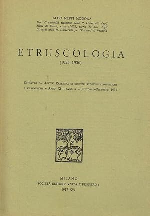 Bild des Verkufers fr Etruscologia 1935-1936 zum Verkauf von Biblioteca di Babele