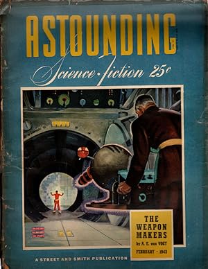 Bild des Verkufers fr ASTOUNDING SCIENCE FICTION, FEBRUARY 1943. The Weapon Makers by A. E. van Vogt. Cover Art by William Timmins. RARE PULP MAGAZINE. zum Verkauf von Once Read Books