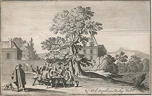 Riverside tavern scene with a man making a toast