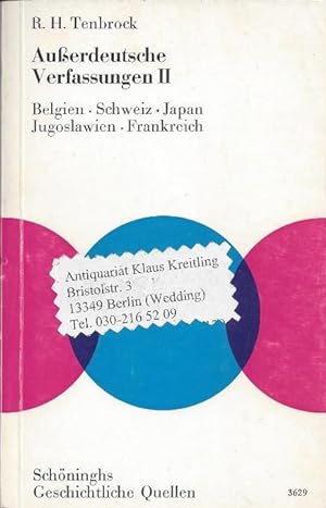 Außerdeutsche Verfassungen II. Belgien - Schweiz - Japan - Jugoslawien - Frankreich
