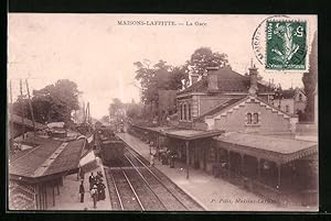 Ansichtskarte Maisons-Lafitte, La Gare, Bahnhof mit abfahrendem Zug