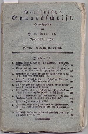 Imagen del vendedor de Berlinische Monatsschrift. November 1791. a la venta por Antiquariat Dwal