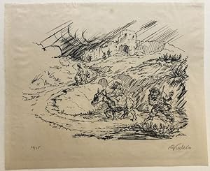 Auf der Flucht. Lithographie.