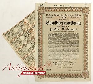 4 1/2 %ige Anleihe des Deutschen Reichs. Buchstabe K, 1938, Nr. 050 556. Zweite Ausgabe, Schuldve...