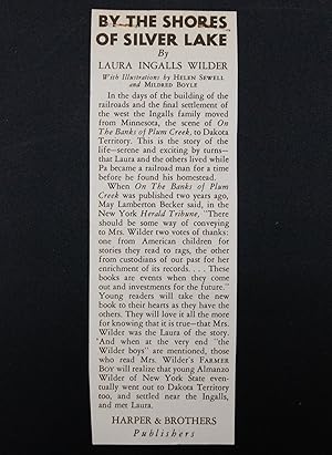 Seller image for By the Shores of Silver Lake Bookmark (from front jacket flap) for sale by LaCelle Rare Books