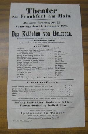 Besetzungsliste zu: Das Käthchen von Heilbronn. Sonntag, den 14. November 1858, Abonnement-Vorste...