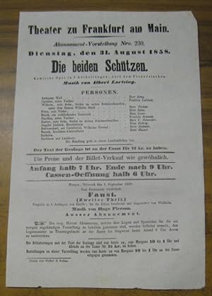 Besetzungsliste zu: Die beiden Schützen. Dienstag, den 31. August 1858, Abonnement-Vorstellung Nr...