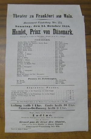 Besetzungsliste zu: Hamlet, Prinz von Dänemark. Sonntag, den 24. October 1858, Abonnement-Vorstel...