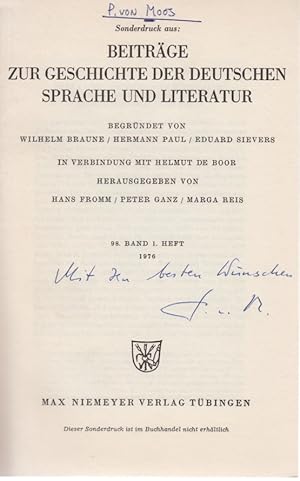 Bild des Verkufers fr Poeta und Historicus im Mittelalter. [Aus: Beitrge zur Geschichte der deutschen Sprache und Literatur, 98. Bd., 1. Heft, 1976]. Zu Mimesis-Problem am Beispiel einiger Urteile ber Lucan. zum Verkauf von Fundus-Online GbR Borkert Schwarz Zerfa