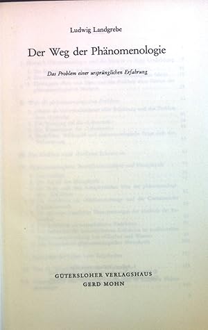 Image du vendeur pour Der Weg der Phnomenologie : Das Problem einer ursprnglichen Erfahrung. mis en vente par books4less (Versandantiquariat Petra Gros GmbH & Co. KG)