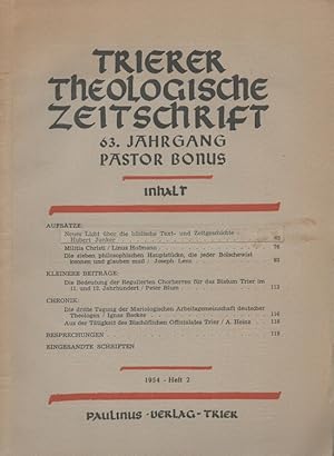 Seller image for Trierer theologische Zeitschrift 63. Jahrgang 1954 Heft 2 u.a. Militia Christi for sale by Versandantiquariat Nussbaum