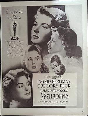 Bild des Verkufers fr Spellbound Trade Print Ad 1945 Ingrid Bergman, Gregory Peck zum Verkauf von AcornBooksNH