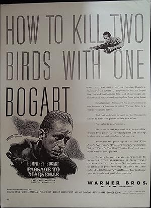 Seller image for Passage to Marseille Trade Print Ad 1944 Humphrey Bogart, Claude Rains for sale by AcornBooksNH