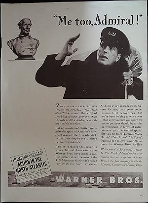 Immagine del venditore per Action in the North Atlantic Trade Print Ad 1943 Humphrey Bogart, Raymond Massey venduto da AcornBooksNH
