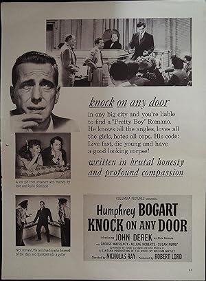 Immagine del venditore per Knock on Any Door Trade Print Ad 1949 Humphrey Bogart, John Derek venduto da AcornBooksNH