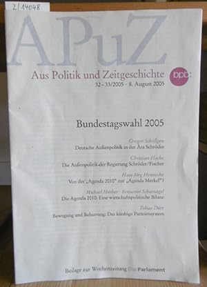 Image du vendeur pour Aus Politik und Zeitgeschichte (APuZ). Beilage zur Wochenzeitung "Das Parlament". Heft 32-33/2005. Thema: Bundestagswahl 2005. mis en vente par Versandantiquariat Trffelschwein