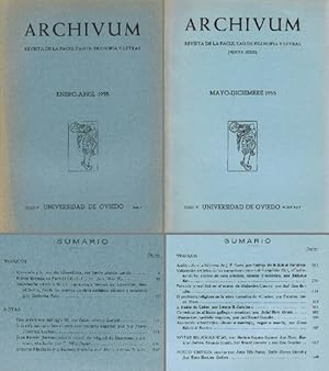 Imagen del vendedor de Archivum. Revista de la Facultad de Filosofa y Letras. Tomo V, Fasc. 1, Enero-Abril 1955 / Tomo V, N. 2 y 3, Mayo-Diciembre. a la venta por La Librera, Iberoamerikan. Buchhandlung