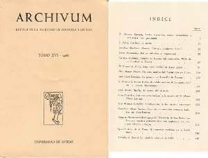 Bild des Verkufers fr Archivum. Revista de la Facultad de Filosofa y Letras. Tomo XVI, Enero-Diciembre, 1966. zum Verkauf von La Librera, Iberoamerikan. Buchhandlung