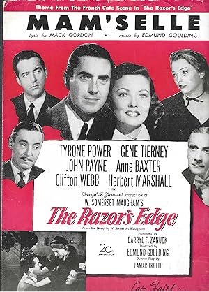 Seller image for Mam'selle from The Razor's Edge with Tyrone Power, Gene Tierney, John Payne, Anne Baxter, Clifton Webb, Herbert Marshall for sale by Vada's Book Store